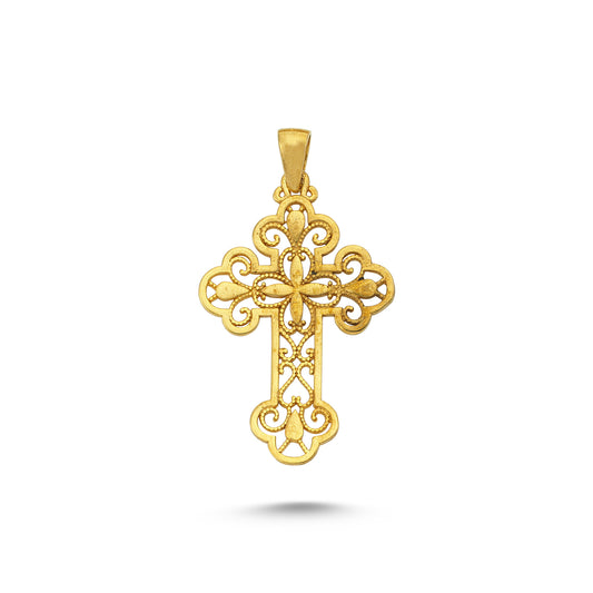 14K Gold Filigree Crucifix Cross Pendant