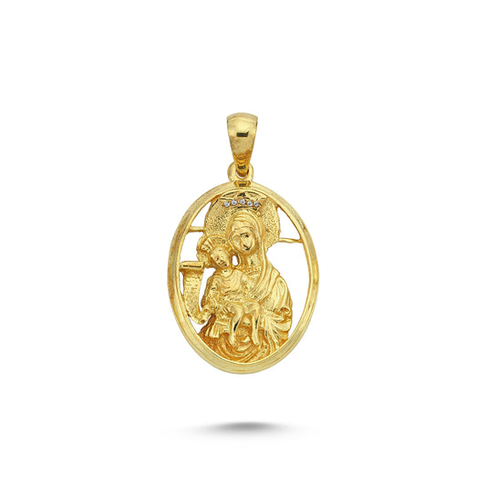 14K Gold Mother Mary with Jesus Charm Necklace