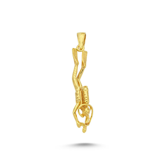 14K Gold Scuba Diver Sport Charm Necklace