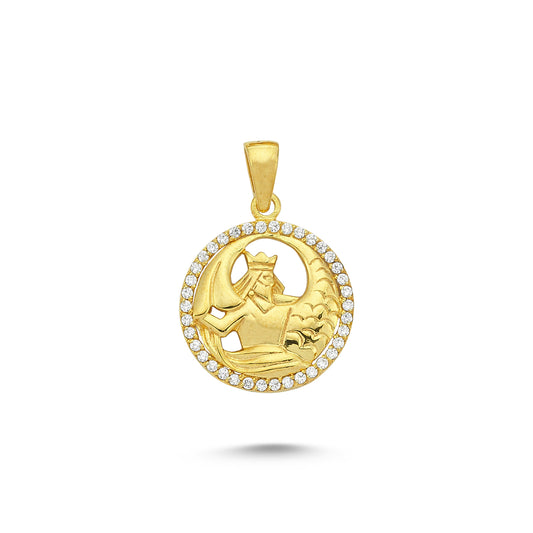 14K Gold Aquarius Coin Charm Necklace