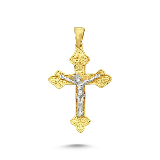 14K Yellow and White Gold Cross Charm Necklace