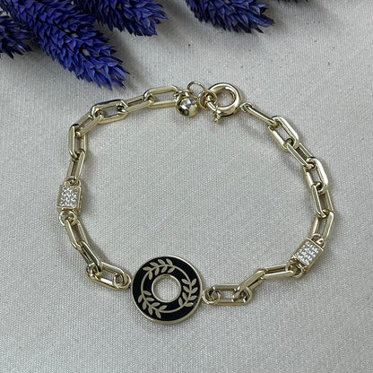 14K Solid Gold Black Enamel Peace Women Bracelet