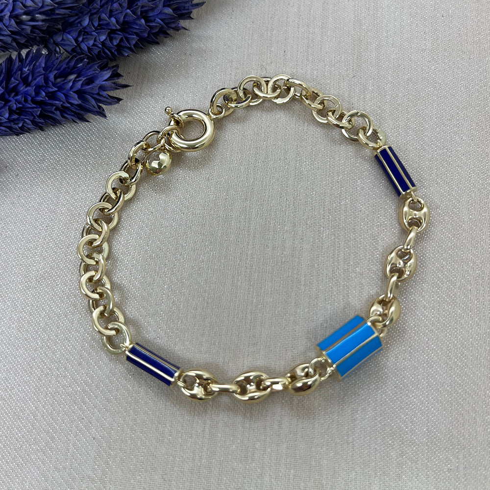 14K Solid Gold Sailor Enamel Navy Blue Sailor Bracelet