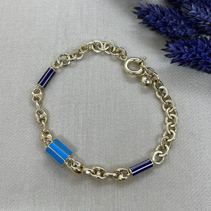 14K Solid Gold Sailor Enamel Navy Blue Sailor Bracelet