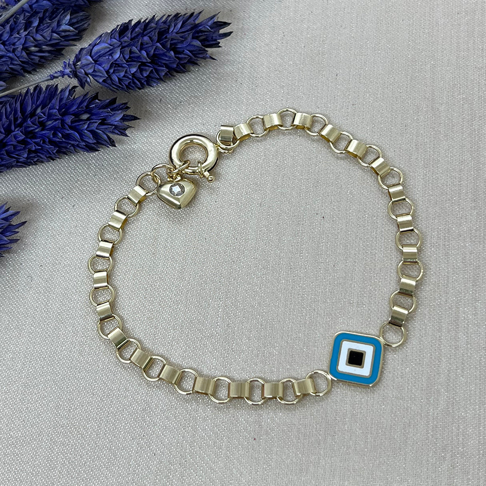 14K Solid Gold Evil Eye Women Bracelet