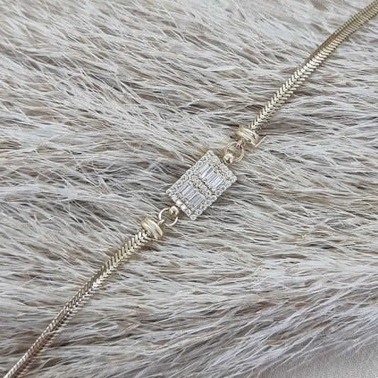 14K Solid Gold Rectangle Zircon Stone Snake Chain Bracelet