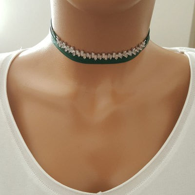 925K Sterling Silver Baguette Choker Necklace