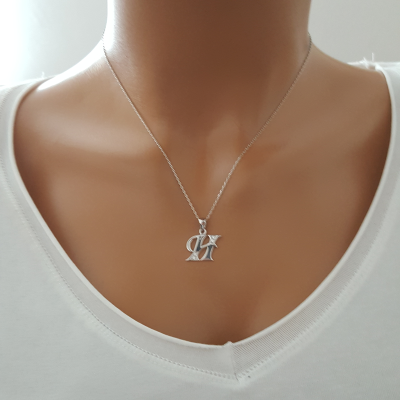 925 K Sterling Silver Personalized Letter E Necklace