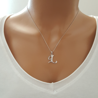 925 K Sterling Silver Personalized Letter  L Necklace