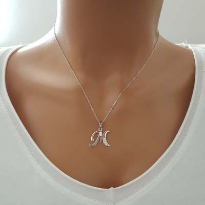 925 K Sterling Silver Personalized Letter M Necklace