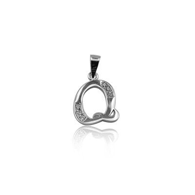 925 K Sterling Silver Personalized Letter  Q Necklace