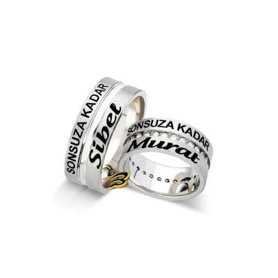 925K Silver Custom Initial Wedding Band Ring Set