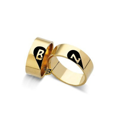 925K Silver Custom Initial Wedding Band Ring Set