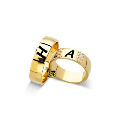 925K Silver Custom Initial Wedding Band Ring Set