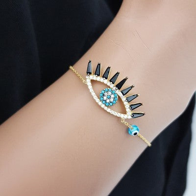 925K Silver Turkish Black Evil Eye Lash Bracelet