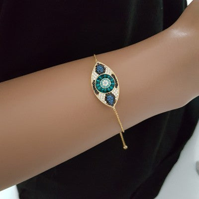 925K Silver Turkish Green Evil Eye Bracelet