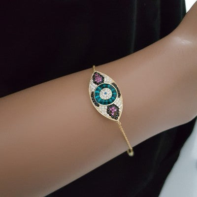 925K Silver Turkish Green Evil Eye Bracelet