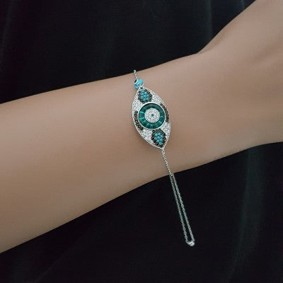 925K Silver Turkish Green Turquoise Evil Eye Bracelet