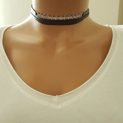 925K Sterling Silver Baguette Choker Necklace