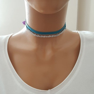 925K Sterling Silver Baguette Choker Necklace