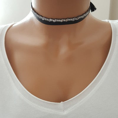 925K Sterling Silver Baguette Choker Necklace