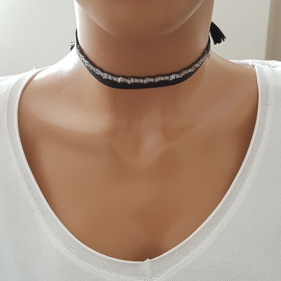 925K Sterling Silver Baguette Choker Necklace