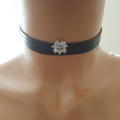 925K Sterling Silver Baguette Choker Necklace