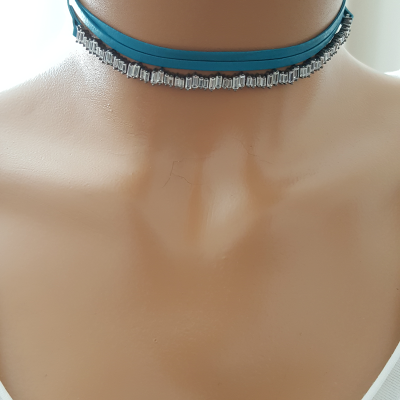 925K Sterling Silver Baguette Choker Necklace