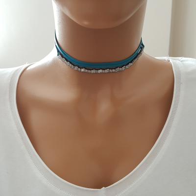 925K Sterling Silver Baguette Choker Necklace