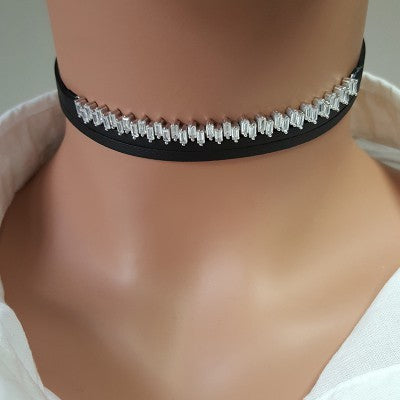 925K Sterling Silver Baguette Choker Necklace