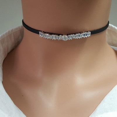 925K Sterling Silver Baguette Choker Necklace