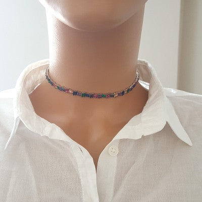 925K Sterling Silver Baguette Choker Necklace