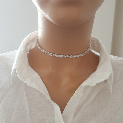 925K Sterling Silver Baguette Choker Necklace