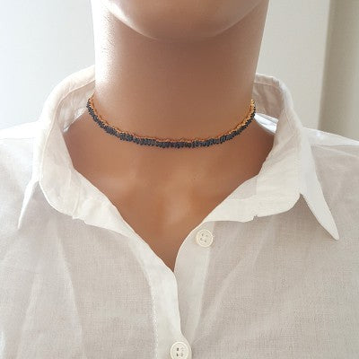 925K Sterling Silver Baguette Choker Necklace