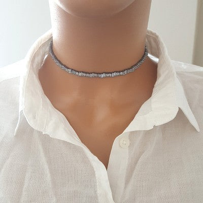 925K Sterling Silver Baguette Choker Necklace