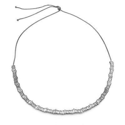 925K Sterling Silver Baguette Choker Necklace