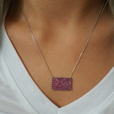 925 Sterling Silver Pave Micro Setting Design Pink Stone Necklace