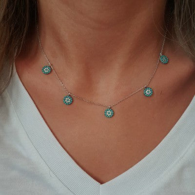 925 Sterling Silver Design Turquoise Pave Necklace