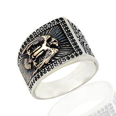 925K Sterling Silver Double Head Eagle Men Ring