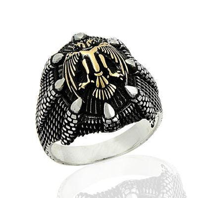 925K Sterling Silver Double Head Eagle Men Ring