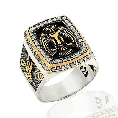 925K Sterling Silver Double Head Eagle Men Ring