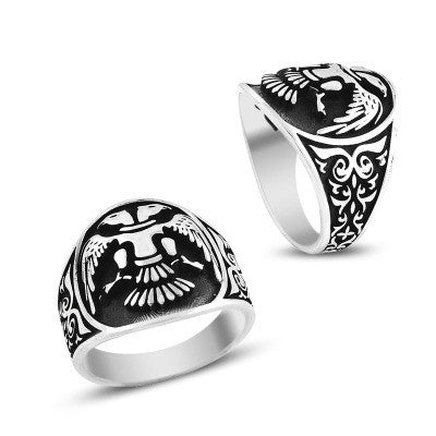 925K Sterling Silver Double Head Eagle Men Ring