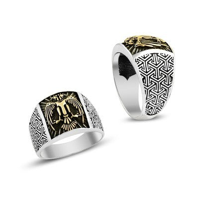 925K Sterling Silver Double Head Eagle Men Ring