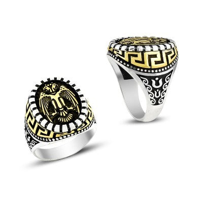 925K Sterling Silver Double Head Eagle Men Ring