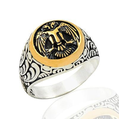 925K Sterling Silver Double Head Eagle Men Ring