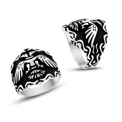 925K Sterling Silver Double Head Eagle Men Ring