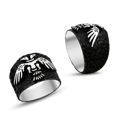 925K Sterling Silver Double Head Eagle Men Ring