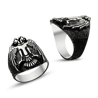 925K Sterling Silver Double Head Eagle Men Ring