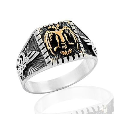 925K Sterling Silver Double Head Eagle Men Ring