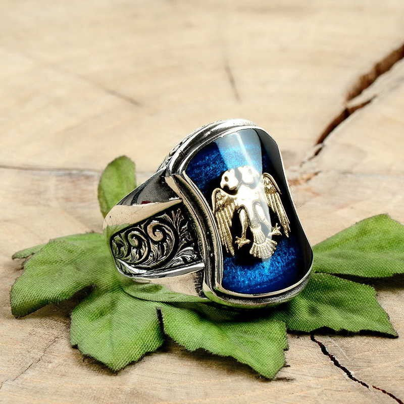 925K Sterling Silver Double Head Eagle Men Ring